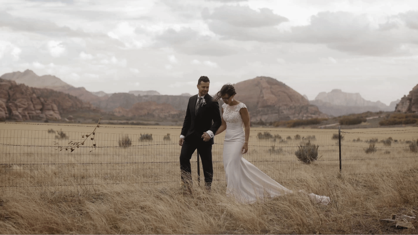 zion clip bride and groom walking